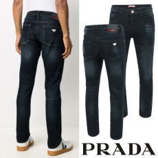 PRADA 프라다 화이트 트라이앵글 진청 슬림진