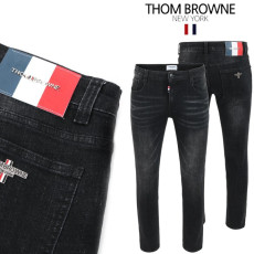 THOM BROWNE 톰브라운 삼색레더패치 스틸 흑청워싱 슬림진