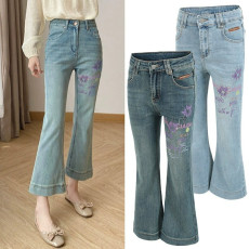 BALENCIAGA 발렌시아가 플라워 9부 나팔 워싱진