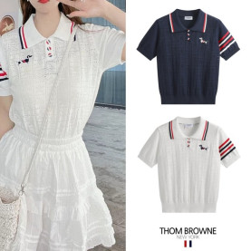 ●6월 판매 16위● THOM BROWNE 톰브라운 컬러4바 도그자수 펀칭 카라 니트