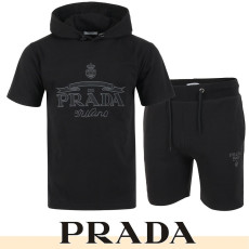 PRADA 프라다 크라운 자수 후드.T & 반바지 세트