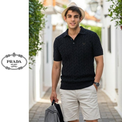 PRADA 프라다 꽈베기 버튼 카라 반팔 니트 5COLOR
