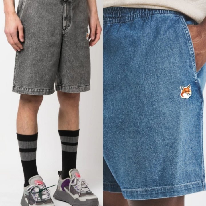 MAISON KITSUNE 메종키츠네 폭스헤드 데님 하프팬츠