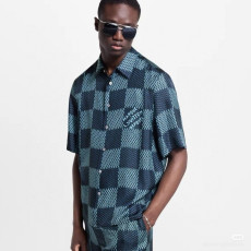 LOUIS VUITTON 루이비통 다미에 쇼트 슬리브 실크 셔츠