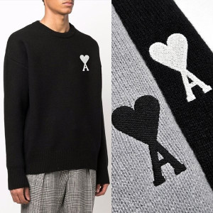 AMI 아미 골드하트 사선하트 라운드 니트