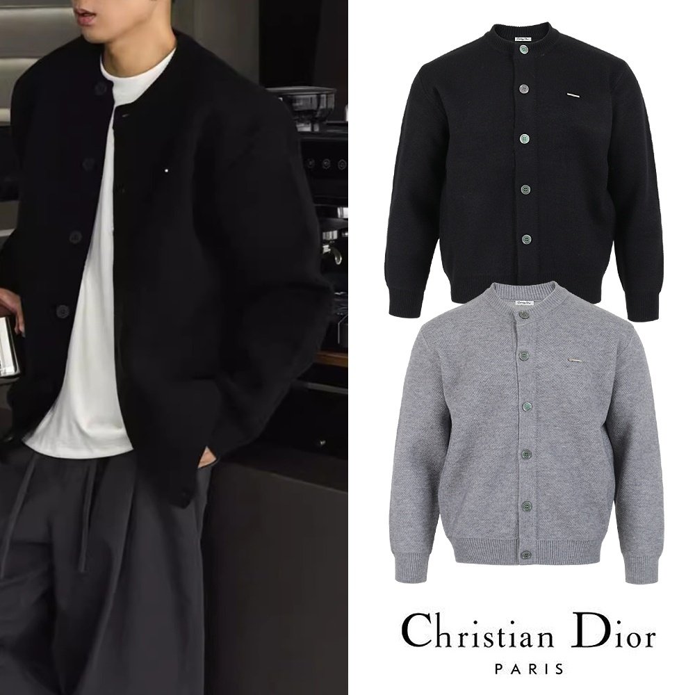 DIOR 디올 스틸로고 버튼 라운드 울 가디건