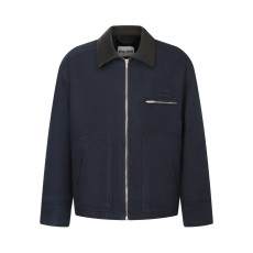 MIUMIU 미우미우 레더 카라 울 블렌드 블루종 자켓