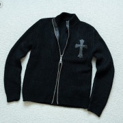 CHROME HEARTS 크롬하츠 레더 크로스 집업 니트 가디건