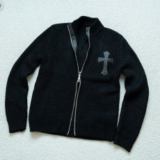 ●3월 판매 1위● CHROME HEARTS 크롬하츠 레더 크로스 집업 니트 가디건