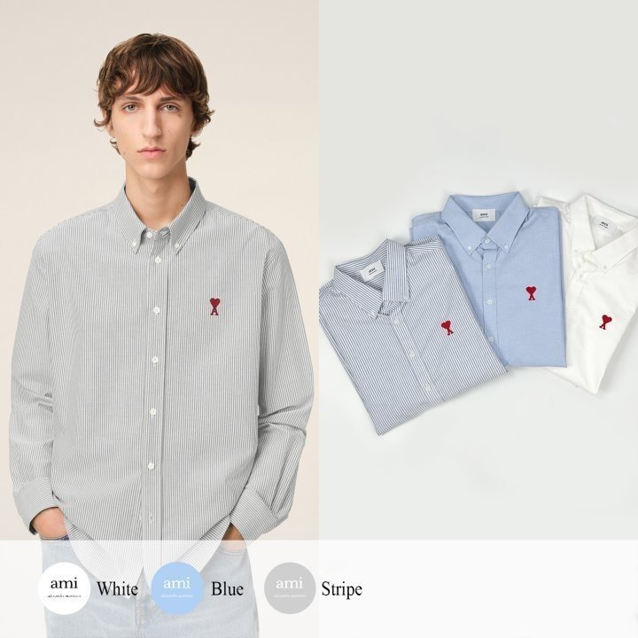 AMI 아미 드 꾀흐 체인 자수 옥스포드 셔츠