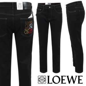 LOEWE 로에베 컬러 아나그램 부클 블랙 슬림 일자진