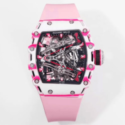 RICHARD MILLE 리차드밀 부바왓슨 투르비옹 화이트/핑크 NTPT 카본 스켈레톤 다이얼 화이트 러버 스트랩 RM38-02