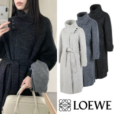 ●3월 판매 19위● LOEWE 로에베 버튼 하이넥 카멜헤어 핸드메이드 코트