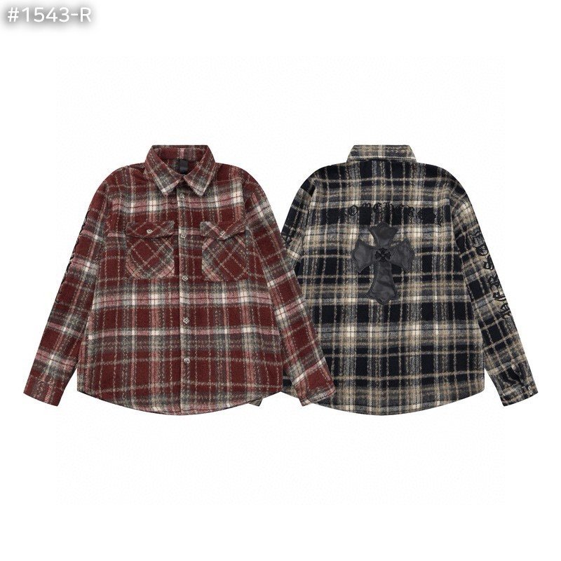 CHROME HEARTS 크롬하츠 레더 크로스 플란넬 체크 셔츠