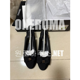 샤넬 리본 로고 블랙 슬링 플랫 슈즈