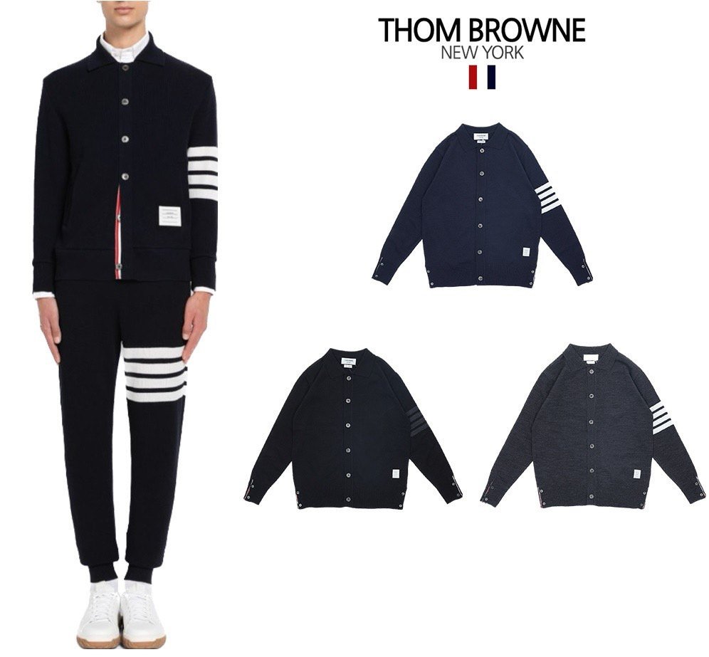 THOM BROWNE 톰브라운 로고패치 리브폴로 가디건