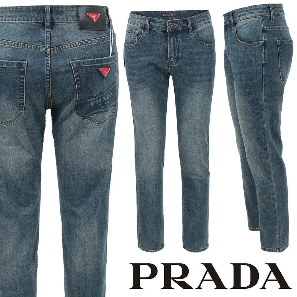 PRADA 프라다 레드 삼각로고 슬림 일자진