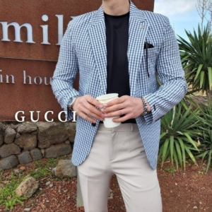 GUCCI 구찌 하운드투스 시어서커 투스체크 자켓