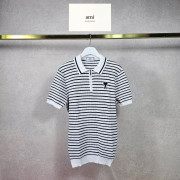 AMI 아미 스트라이프 반지퍼 카라 니트 하프 2COLOR