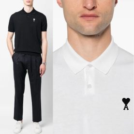 AMI 아미 스몰하트로고 카라 니트반팔