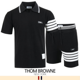 THOM BROWNE 톰브라운 화이트 시보리 오픈 카라 하프 셋업