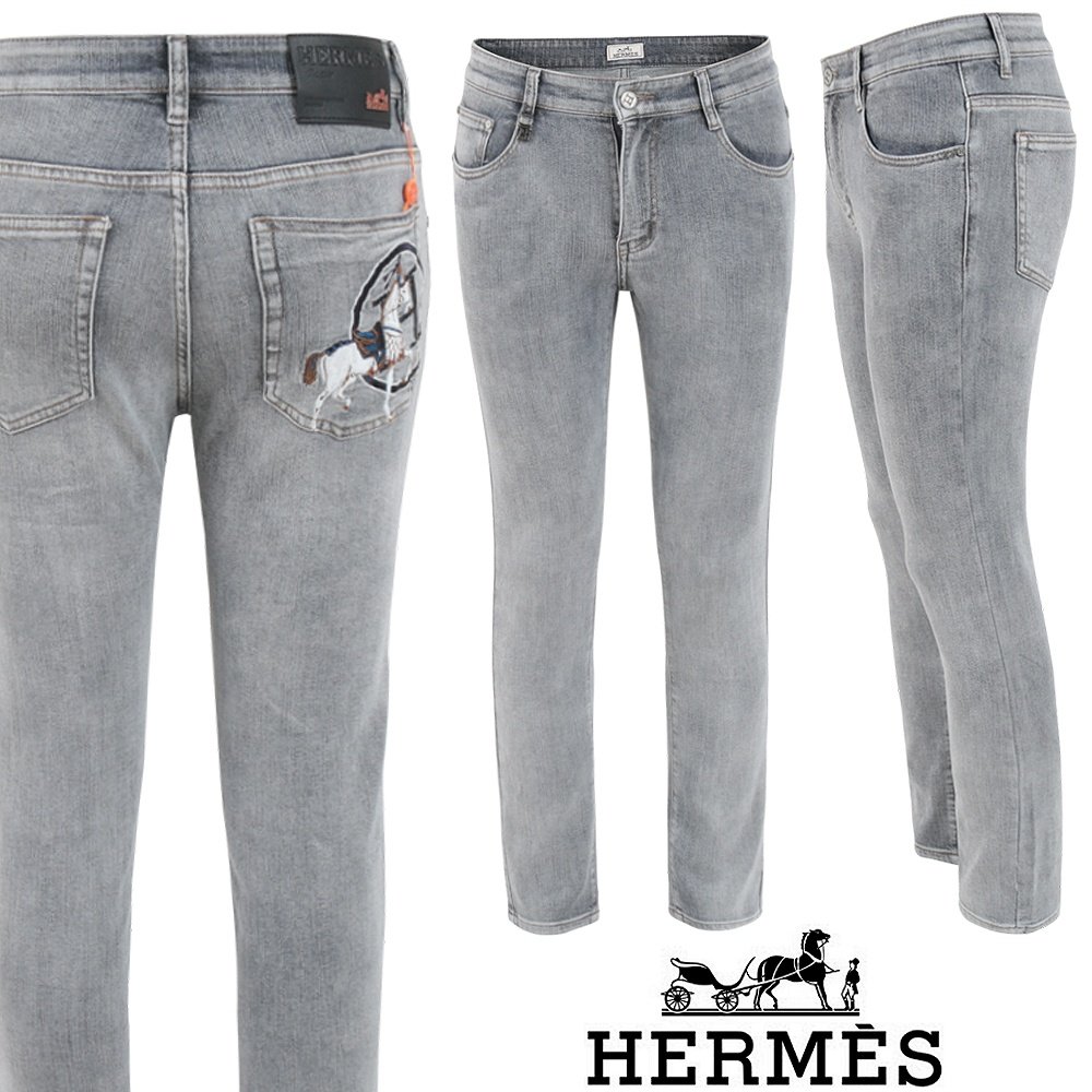 HERMES 에르메스 H 마차 자수 슬림 일자진